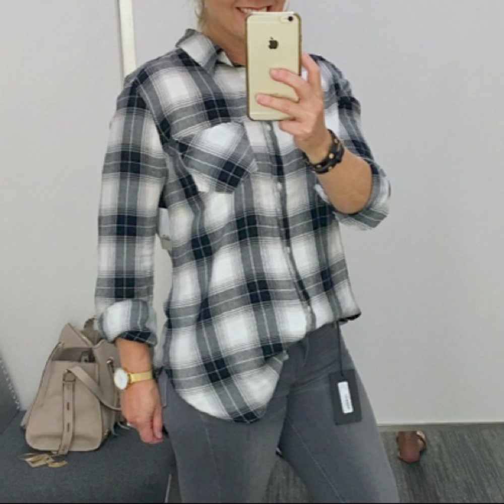 NWOT BP black/white brushed cotton plaid shirt
